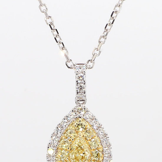 Natural Yellow Pear and White Diamond .77 Carat TW Gold Drop Pendant