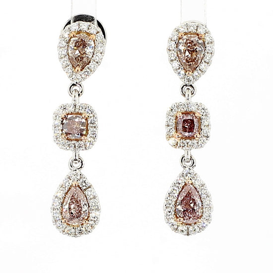 GIA Certified Fancy Brown-Pink Pear Diamond 2.58 Carat TW Gold Drop Earrings