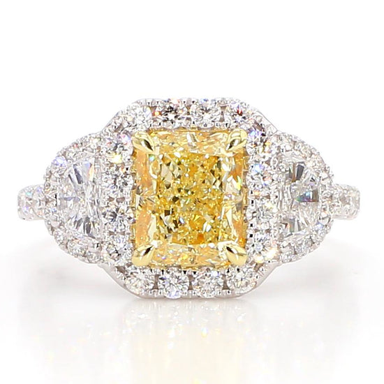 GIA Certified Natural Yellow Radiant Diamond 3.21 Carat TW Plat Cocktail Ring