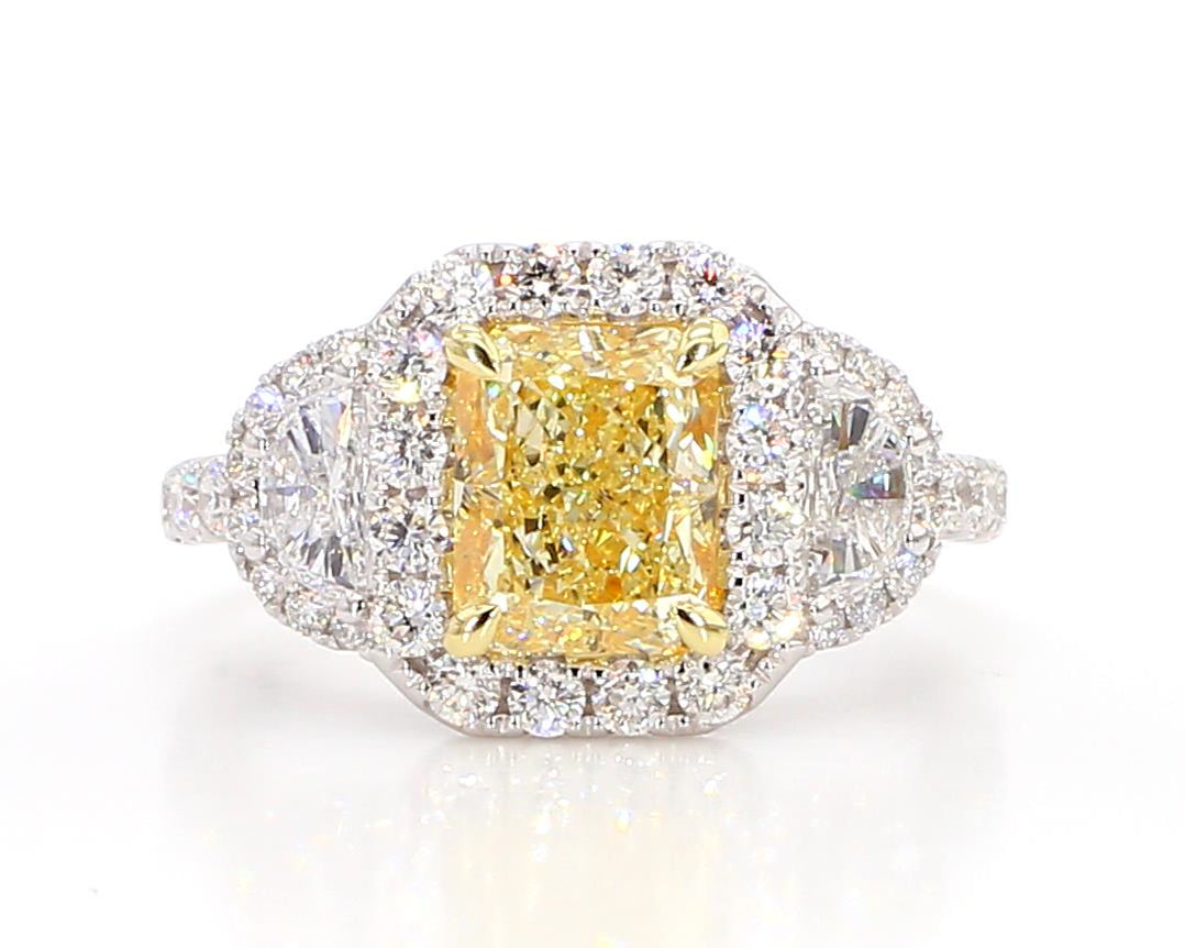 GIA Certified Natural Yellow Radiant Diamond 3.21 Carat TW Plat Cocktail Ring