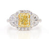 GIA Certified Natural Yellow Radiant Diamond 3.21 Carat TW Plat Cocktail Ring