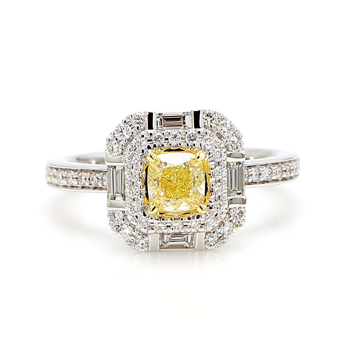 Natural Yellow Cushion Diamond 1.24 Carat TW Gold Cocktail Ring