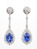 Natural Blue Oval Sapphire and White Diamond 5.20 Carat TW Gold Drop Earrings