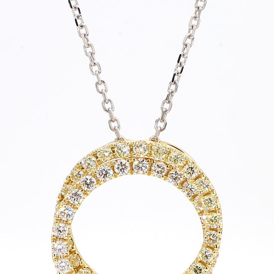 Natural Yellow Round and White Diamond 1.20 Carat TW Gold Drop Pendant