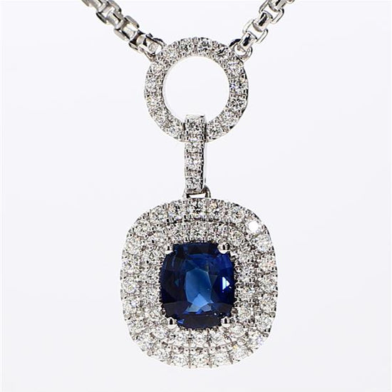 Natural Blue Cushion Sapphire and Diamond 1.65 Carat TW Gold Necklace