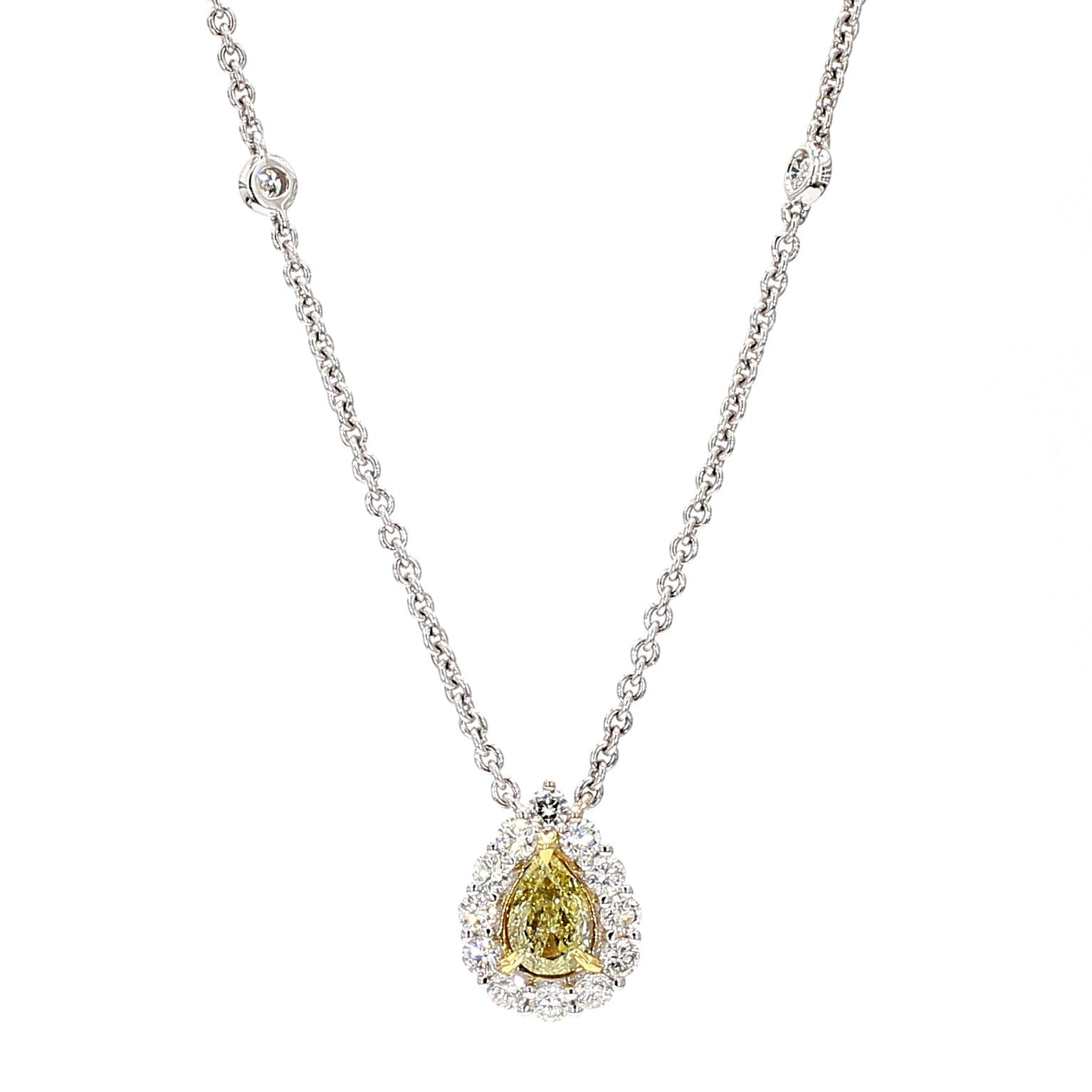 Natural Yellow Pear Diamond 0.82 Carat TW Gold Drop Necklace