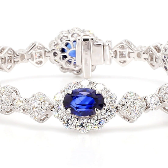 GIA Natural Blue Oval Sapphire and Diamond 21.69 Carat TW Gold Bracelet
