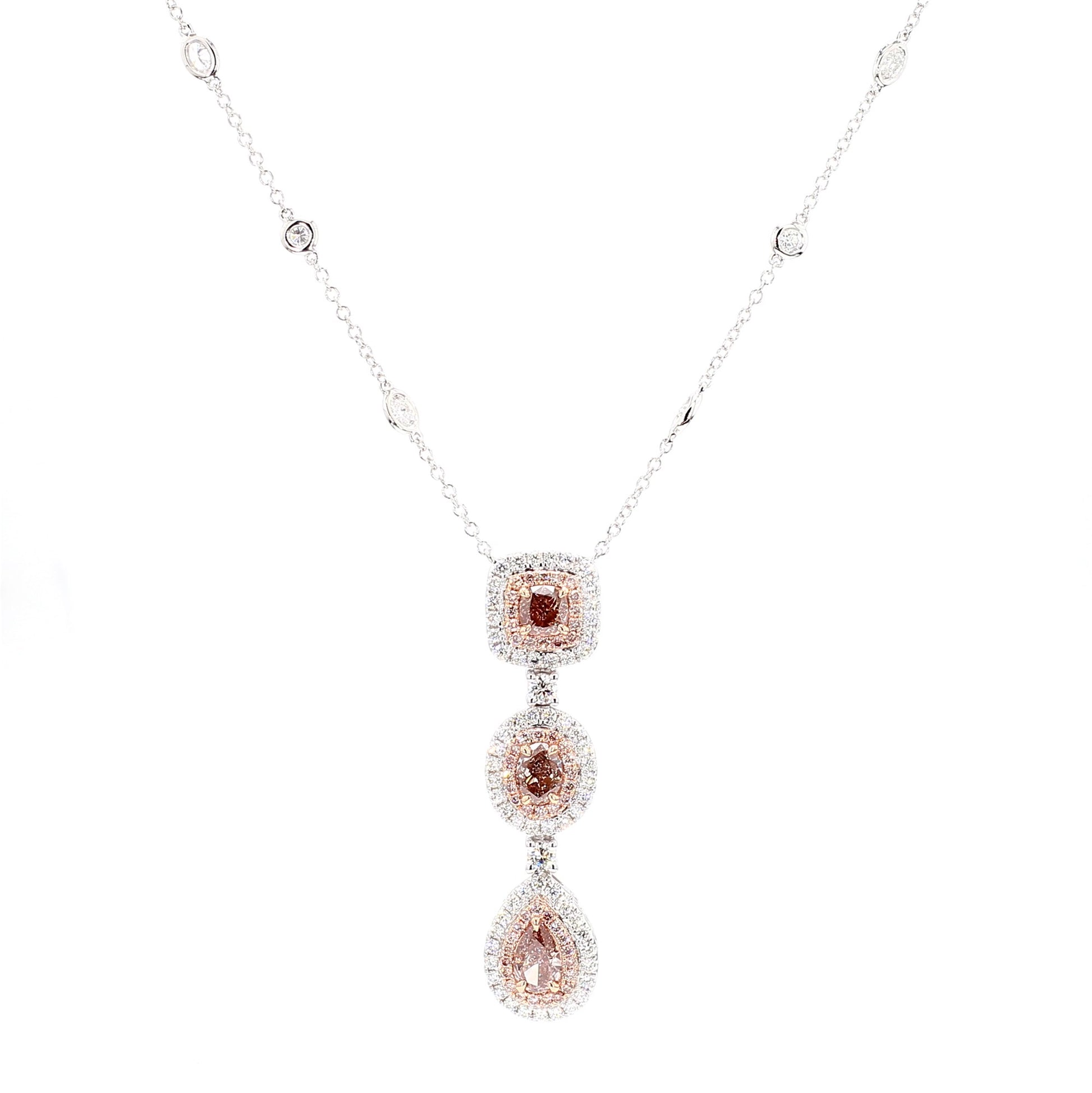 GIA Certified Fancy Pink Pear Diamond 3.13 Carat TW Gold Drop Necklace