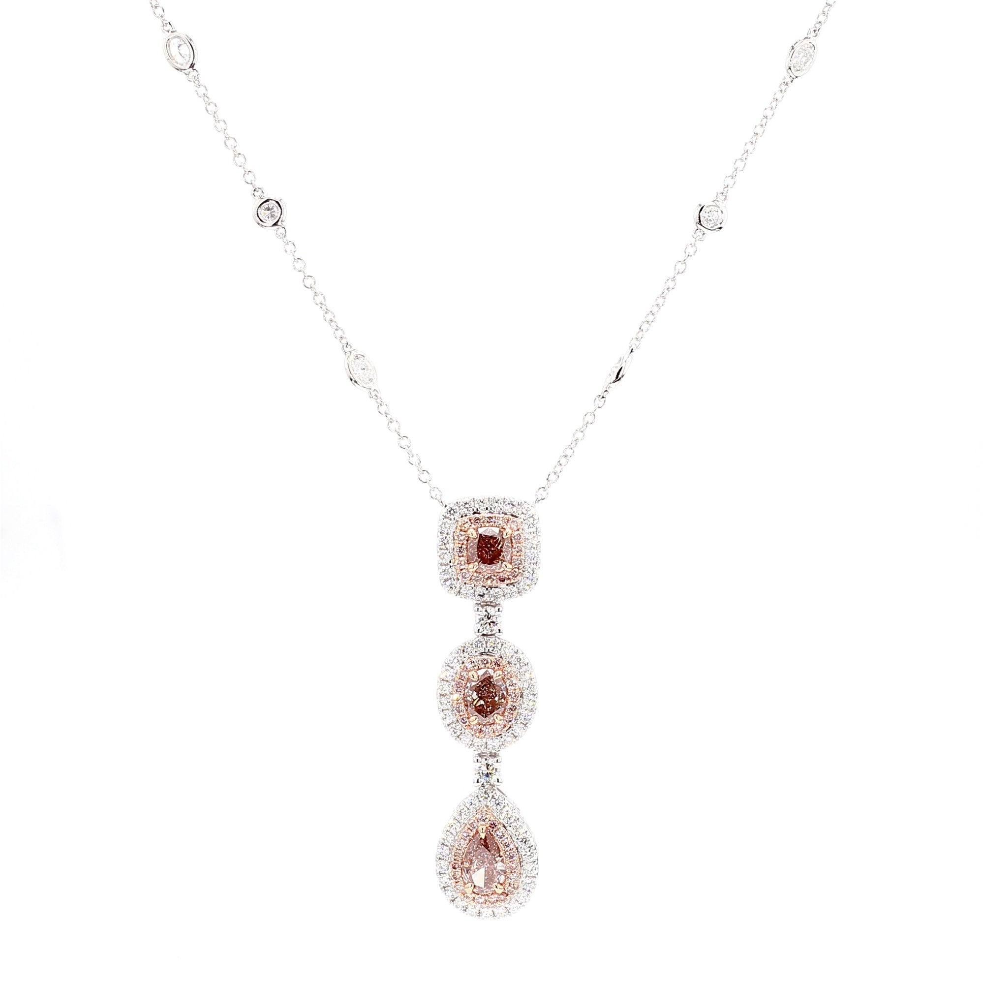 GIA Certified Fancy Pink Pear Diamond 3.13 Carat TW Gold Drop Necklace