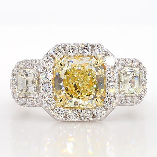 GIA Certified Fancy Light Yellow Radiant Diamond 3.81 Carat TW Cocktail Ring