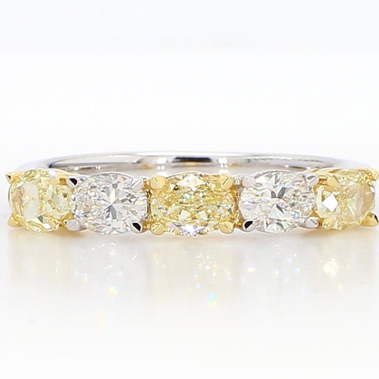 Natural Yellow Oval and White Diamond 1.11 Carat TW Gold Wedding Band