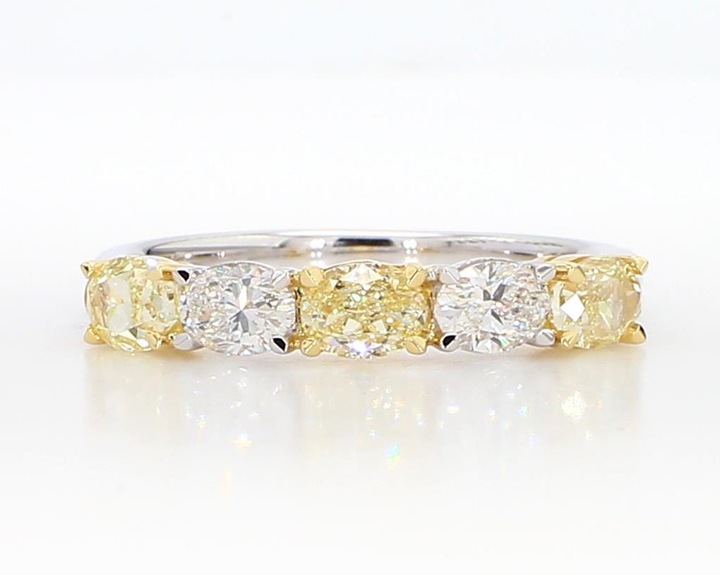 Natural Yellow Oval and White Diamond 1.11 Carat TW Gold Wedding Band