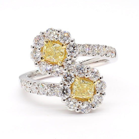 Natural Yellow Cushion Diamond 2.00 Carat TW Gold Cocktail Ring