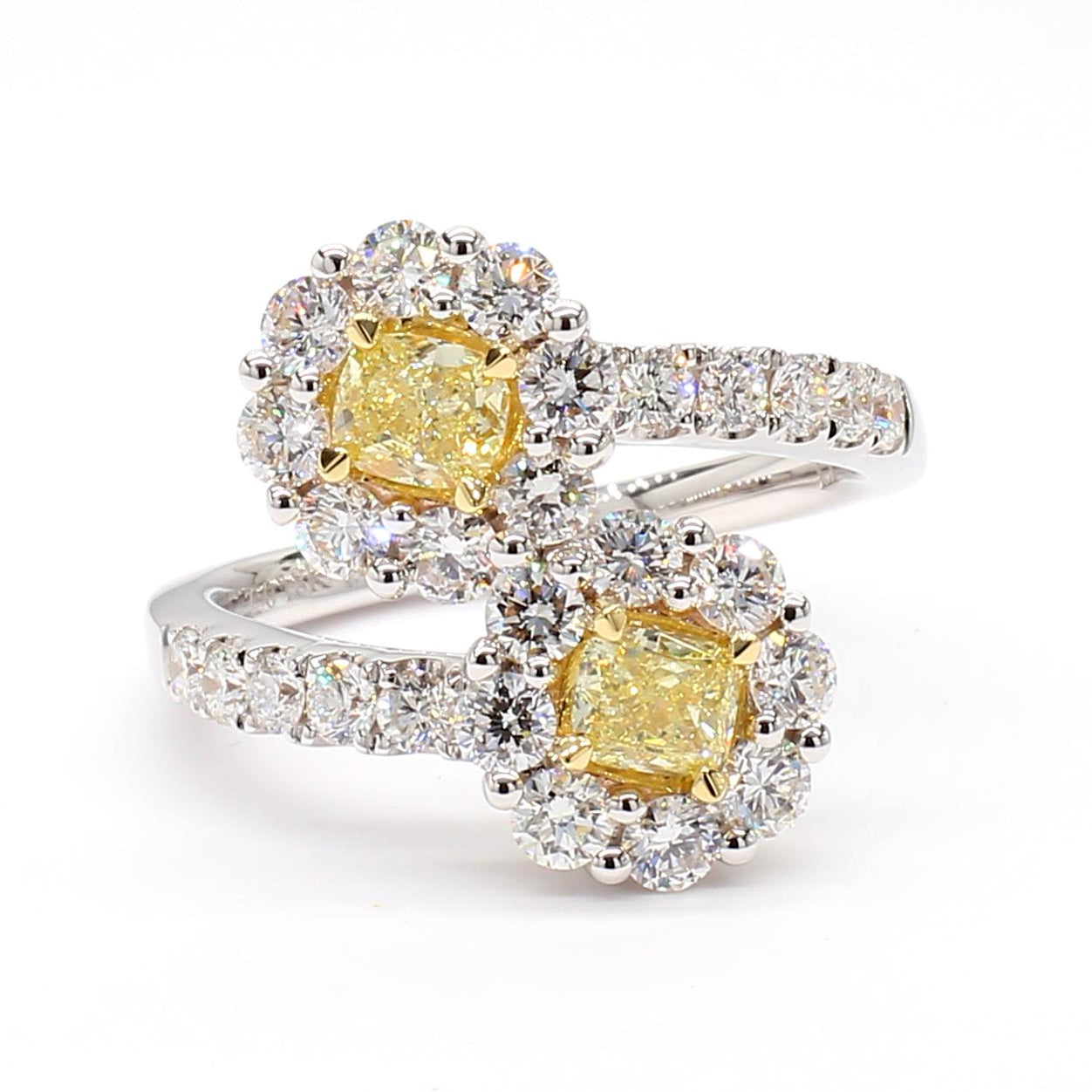 Natural Yellow Cushion Diamond 2.00 Carat TW Gold Cocktail Ring
