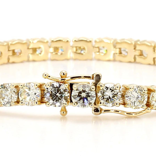 Natural White Round Diamond 14.12 Carat TW Yellow Gold Tennis Bracelet