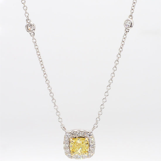 Natural Yellow Cushion Diamond 0.78 Carat TW Gold Drop Necklace