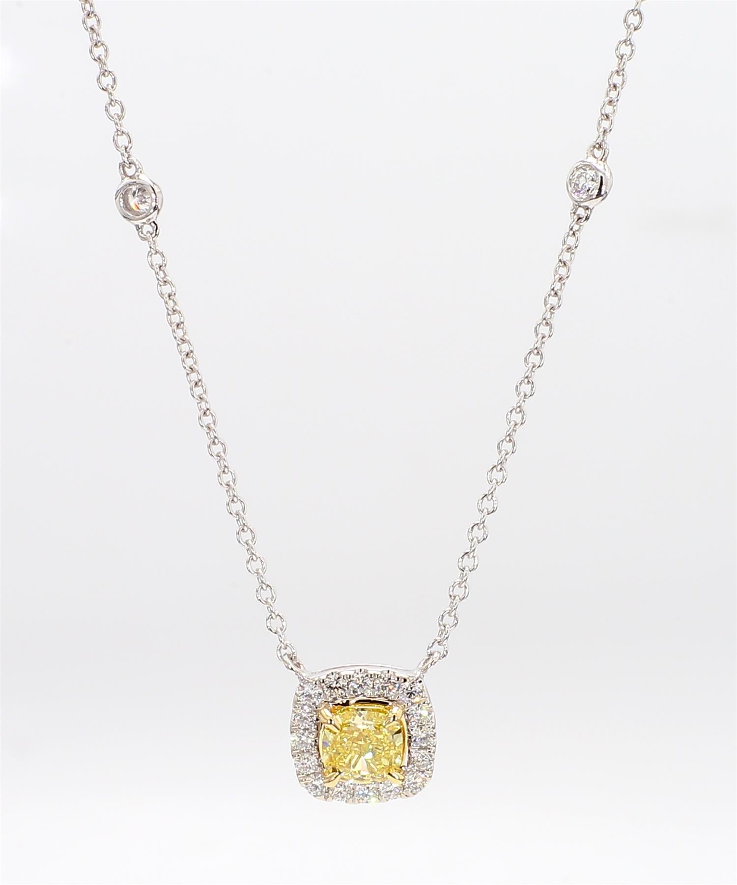 Natural Yellow Cushion Diamond 0.78 Carat TW Gold Drop Necklace