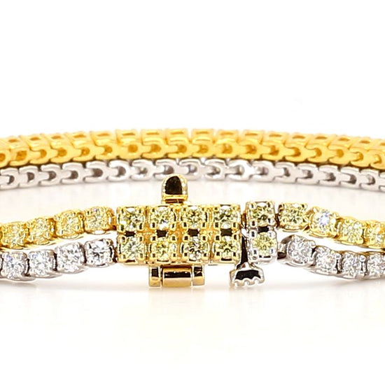 Natural Yellow Round and White Diamond 3.89 Carat TW Gold Bracelet