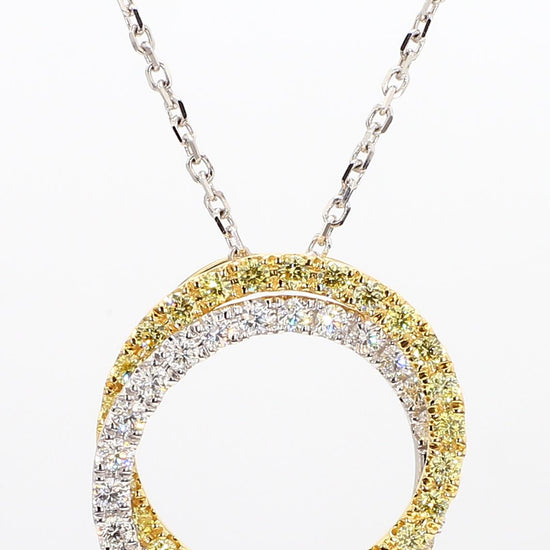 Natural Yellow Round and White Diamond 1.24 Carat TW Gold Drop Pendant