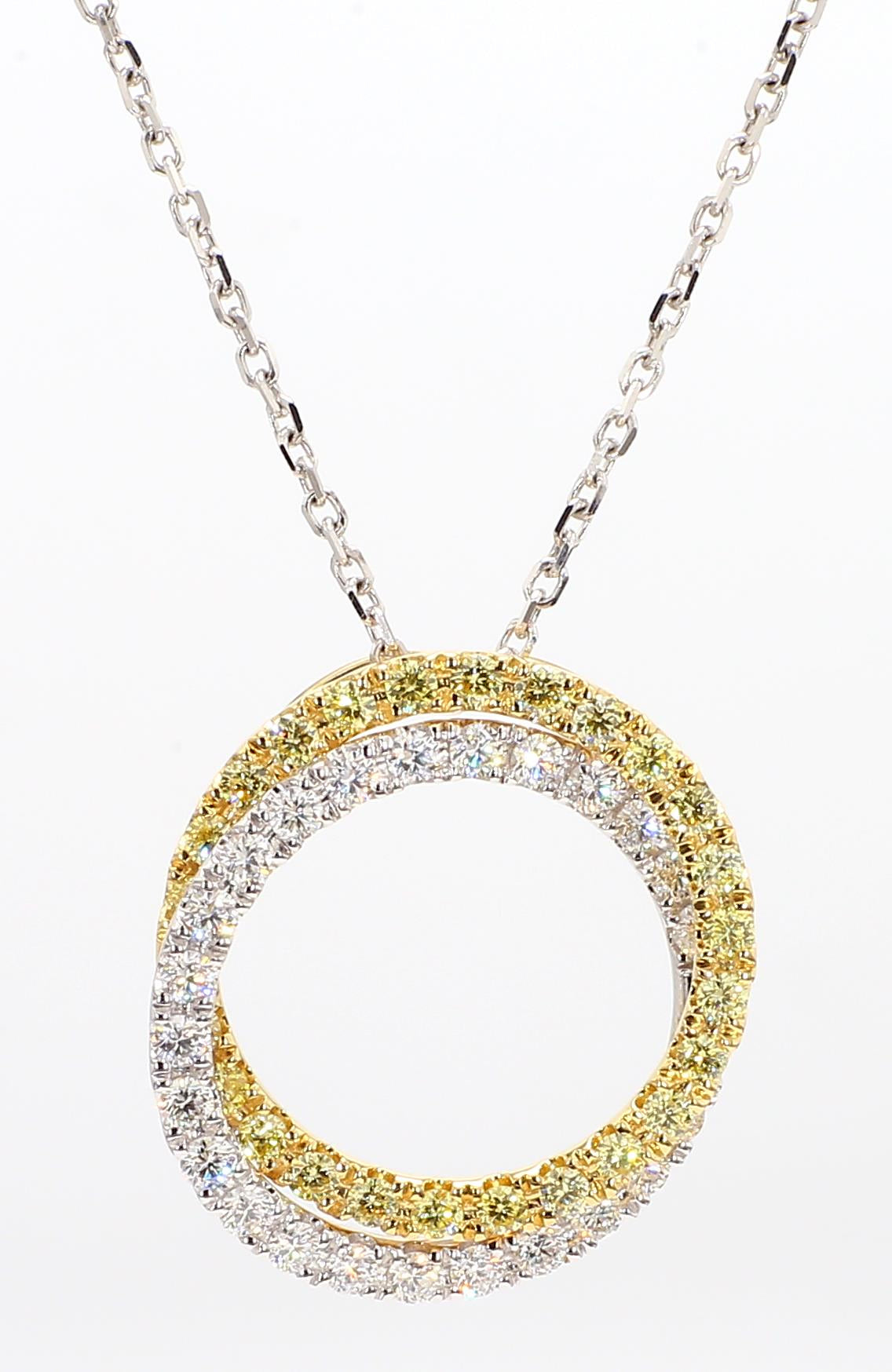 Natural Yellow Round and White Diamond 1.24 Carat TW Gold Drop Pendant