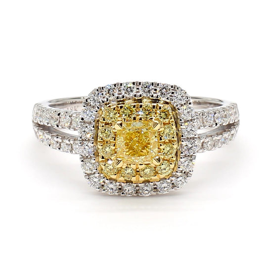 Natural Yellow Cushion Diamond 1.11 Carat TW Gold Cocktail Ring