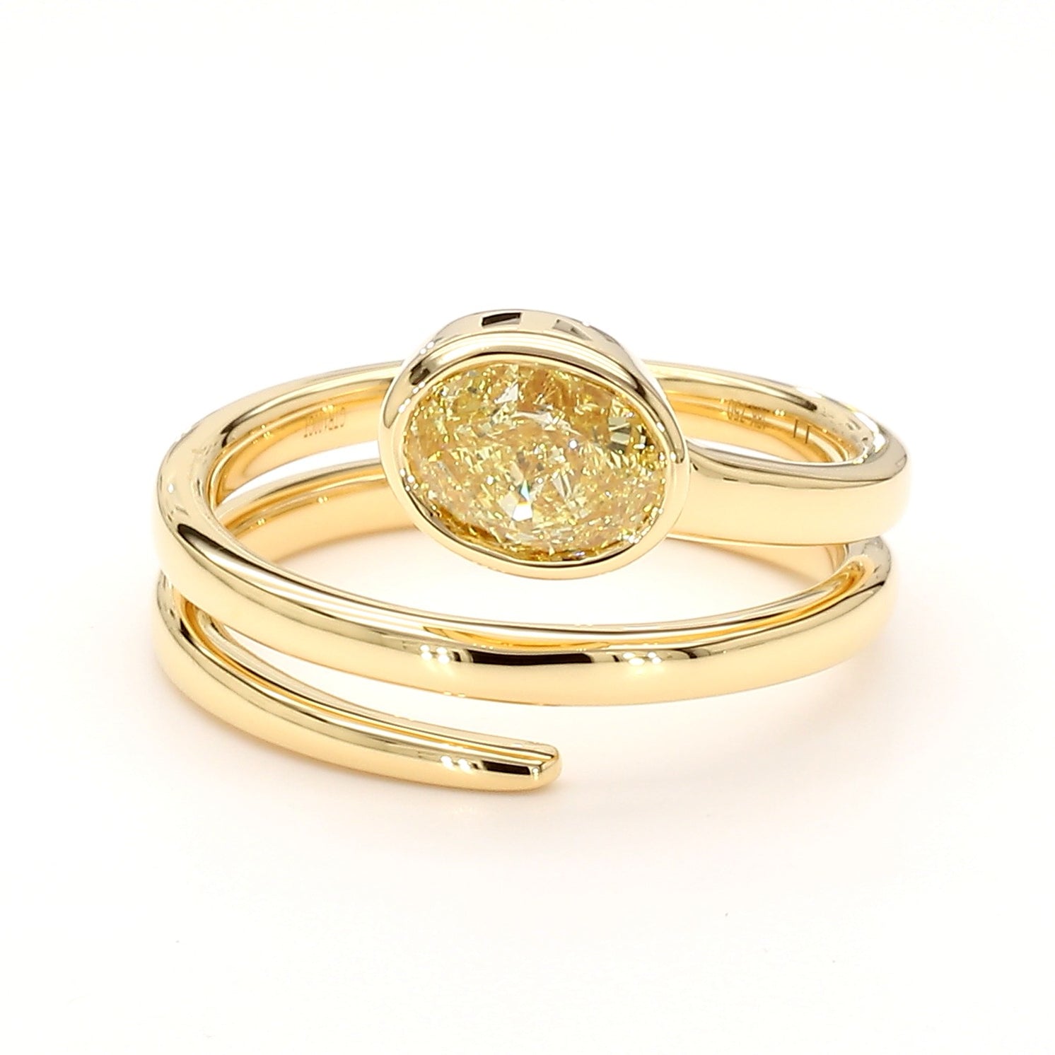 GIA Certified Fancy Yellow Oval Diamond 1.00 Carat TW Gold Cocktail Ring