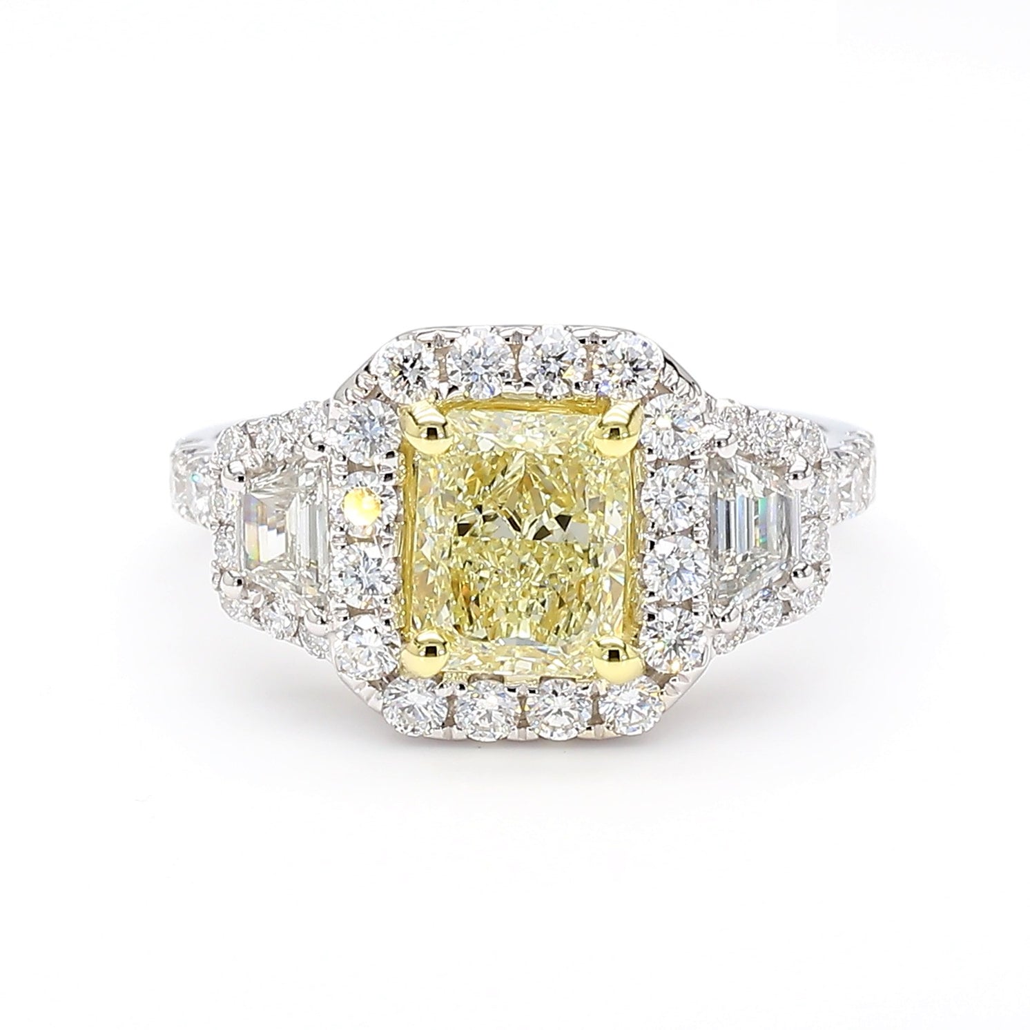 GIA Certified Natural Yellow Radiant Diamond 2.55 Carat TW Gold Cocktail Ring