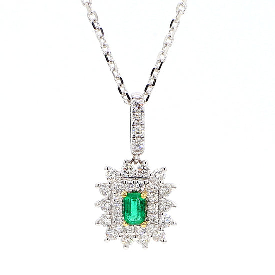 Natural Emerald and White Diamond 0.62 Carat TW White Gold Drop Pendant