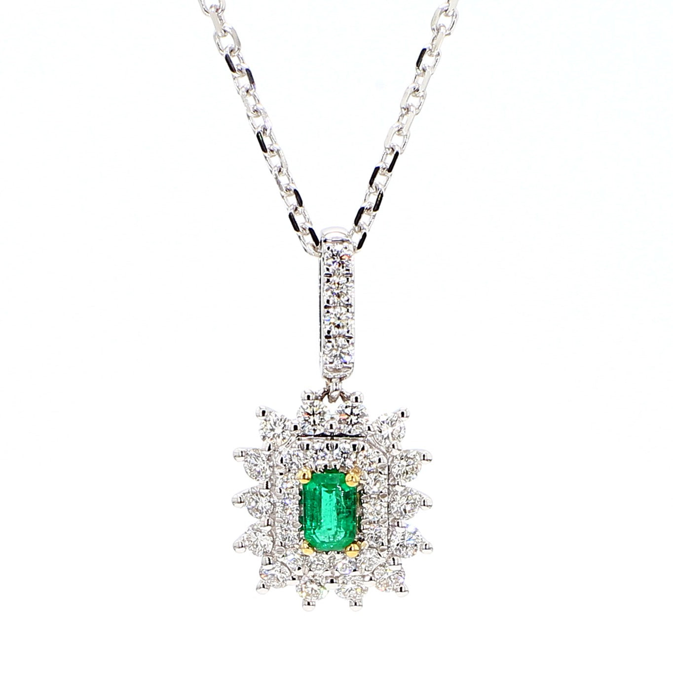 Natural Emerald and White Diamond 0.62 Carat TW White Gold Drop Pendant