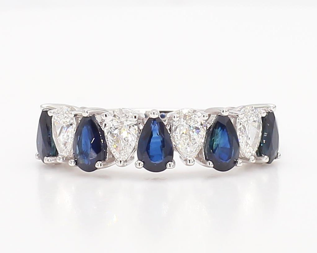 Natural Blue Pear Sapphire and White Diamond 2.14 Carat TW Gold Cocktail Band