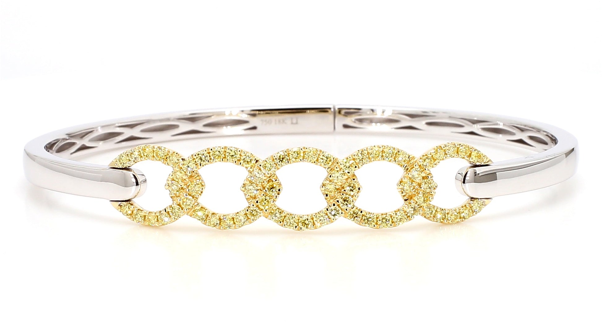 Natural Yellow Round Diamond 0.89 Carat TW Gold Cuff Bracelet