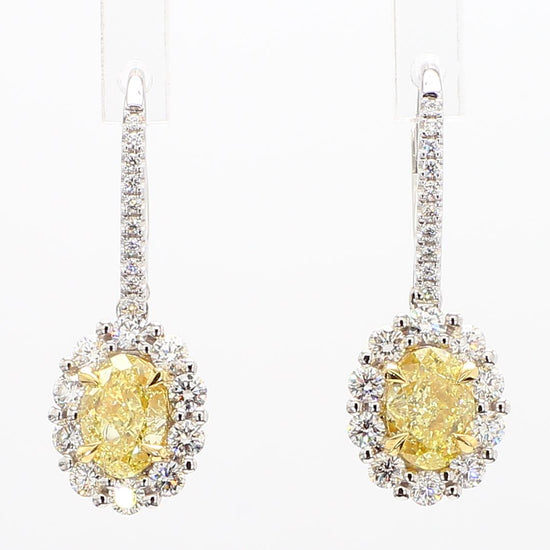 Natural Yellow Oval Diamond 2.19 Carat TW Gold Drop Earrings