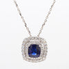 Natural Blue Cushion Sapphire and White Diamond 1.43 Carat TW White Gold Pendant