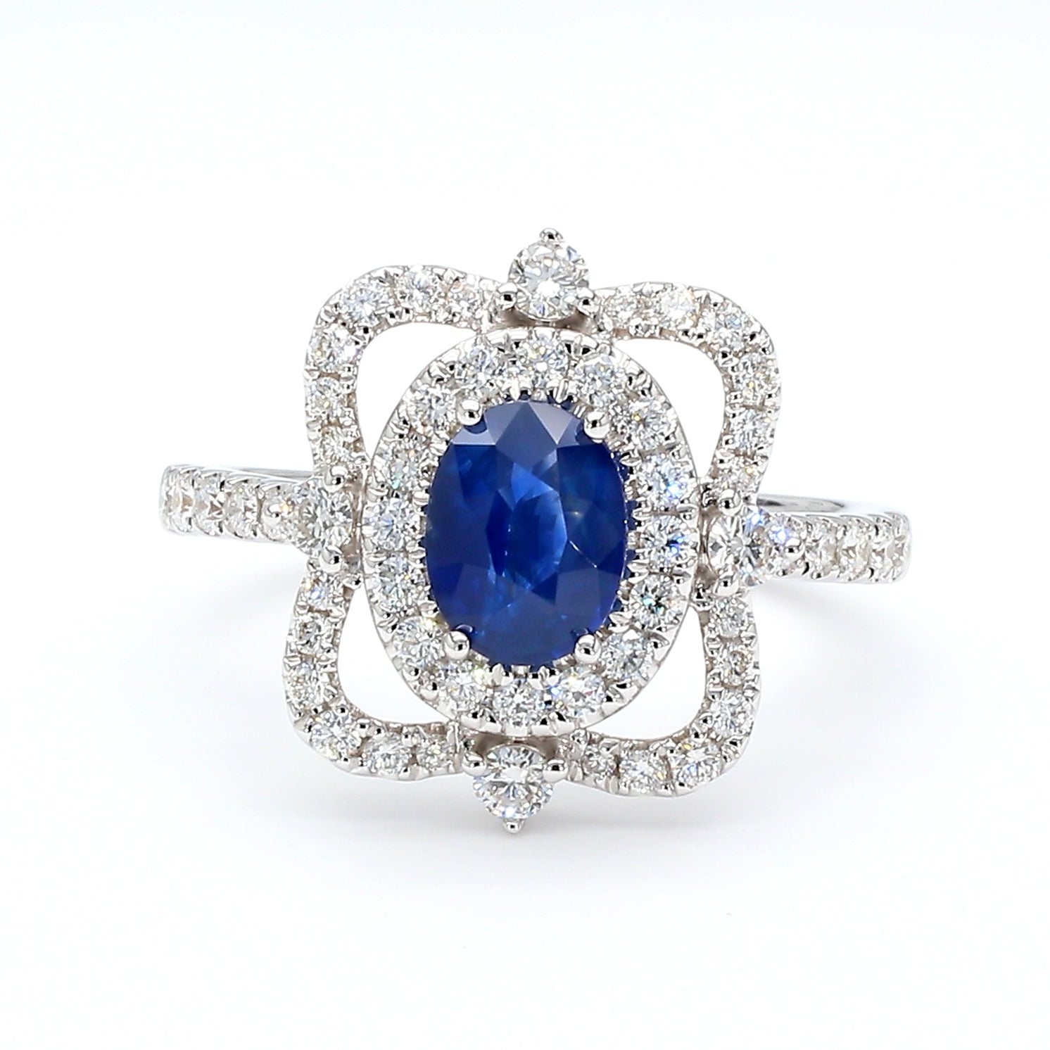 Natural Blue Oval Sapphire and Diamond 1.62 Carat TW Gold Ring