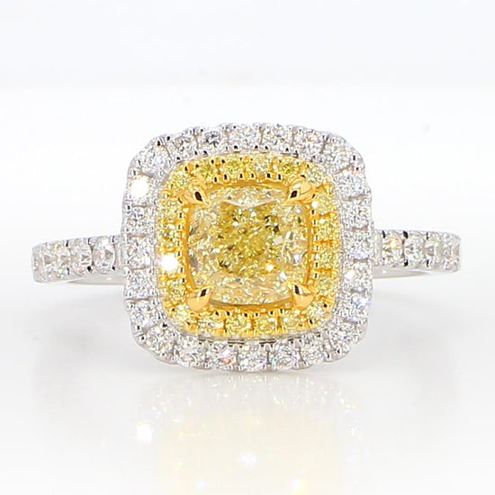 GIA Certified Natural Yellow Cushion Diamond 1.71 Carat TW Gold Cocktail Ring