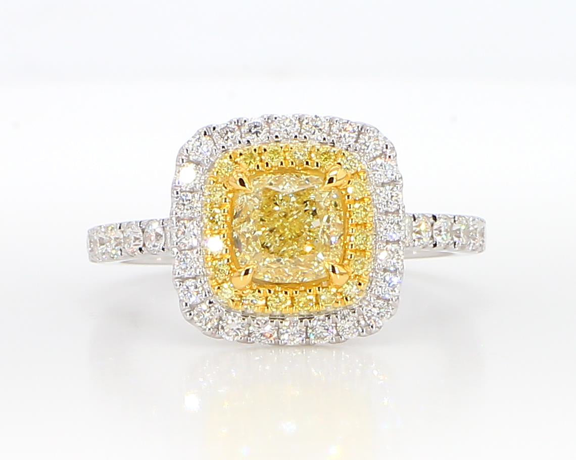 GIA Certified Natural Yellow Cushion Diamond 1.71 Carat TW Gold Cocktail Ring