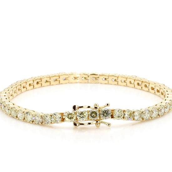 Natural White Round Diamond 8.94 Carat TW Yellow Gold Tennis Bracelet