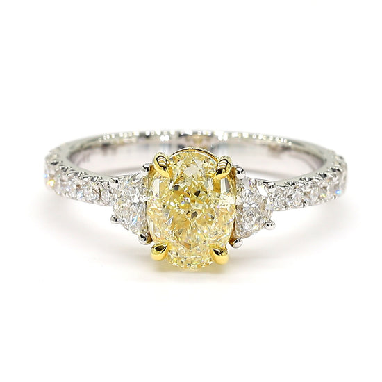 GIA Certified Natural Yellow Oval Diamond 2.15 Carat TW Gold Cocktail Ring