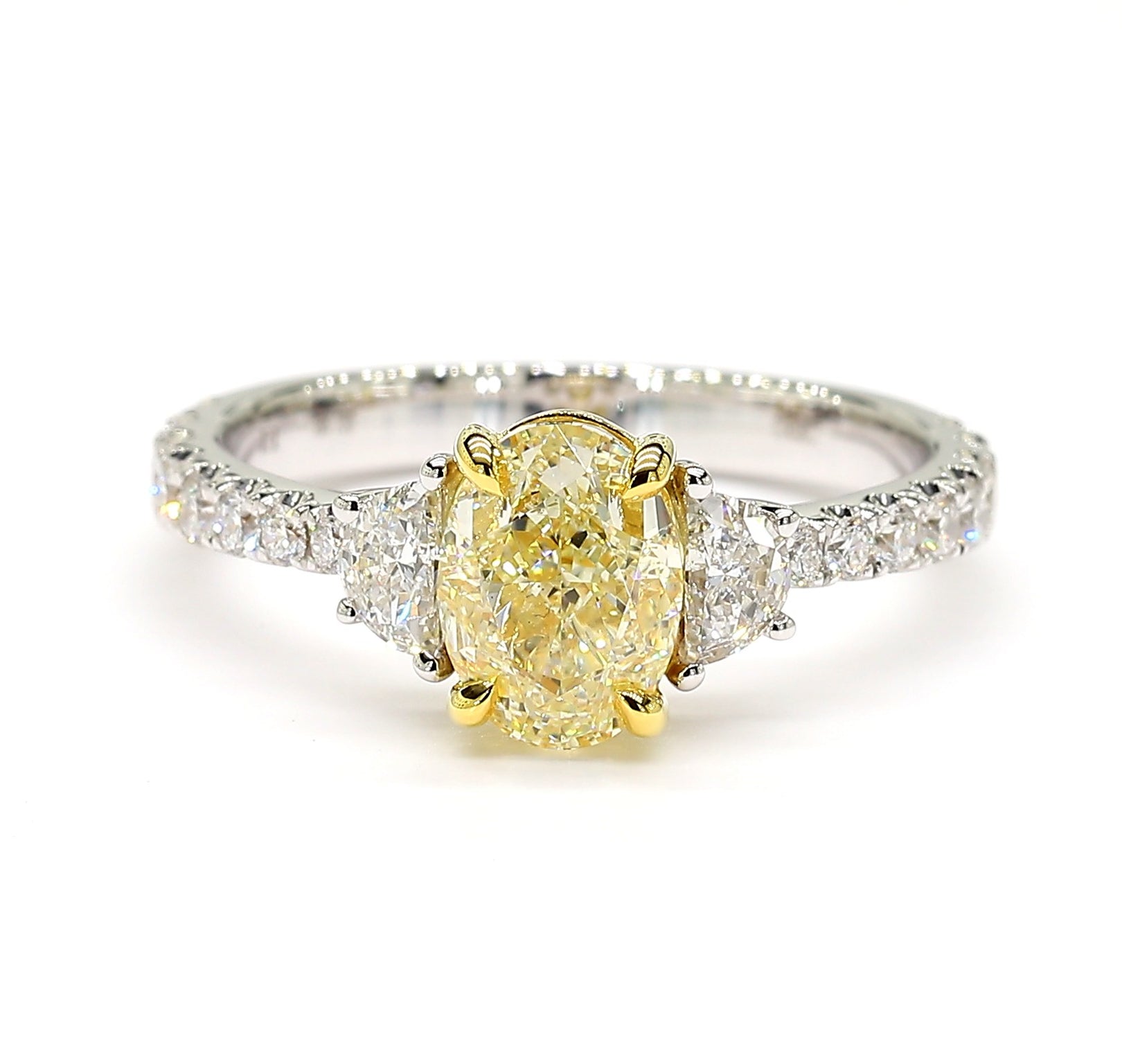 GIA Certified Natural Yellow Oval Diamond 2.15 Carat TW Gold Cocktail Ring