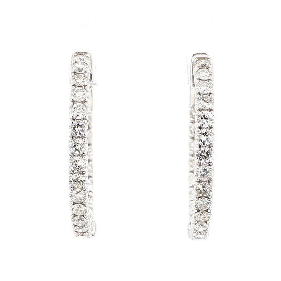 Natural White Round Diamond 1.75 Carat TW White Gold Hoop Earrings