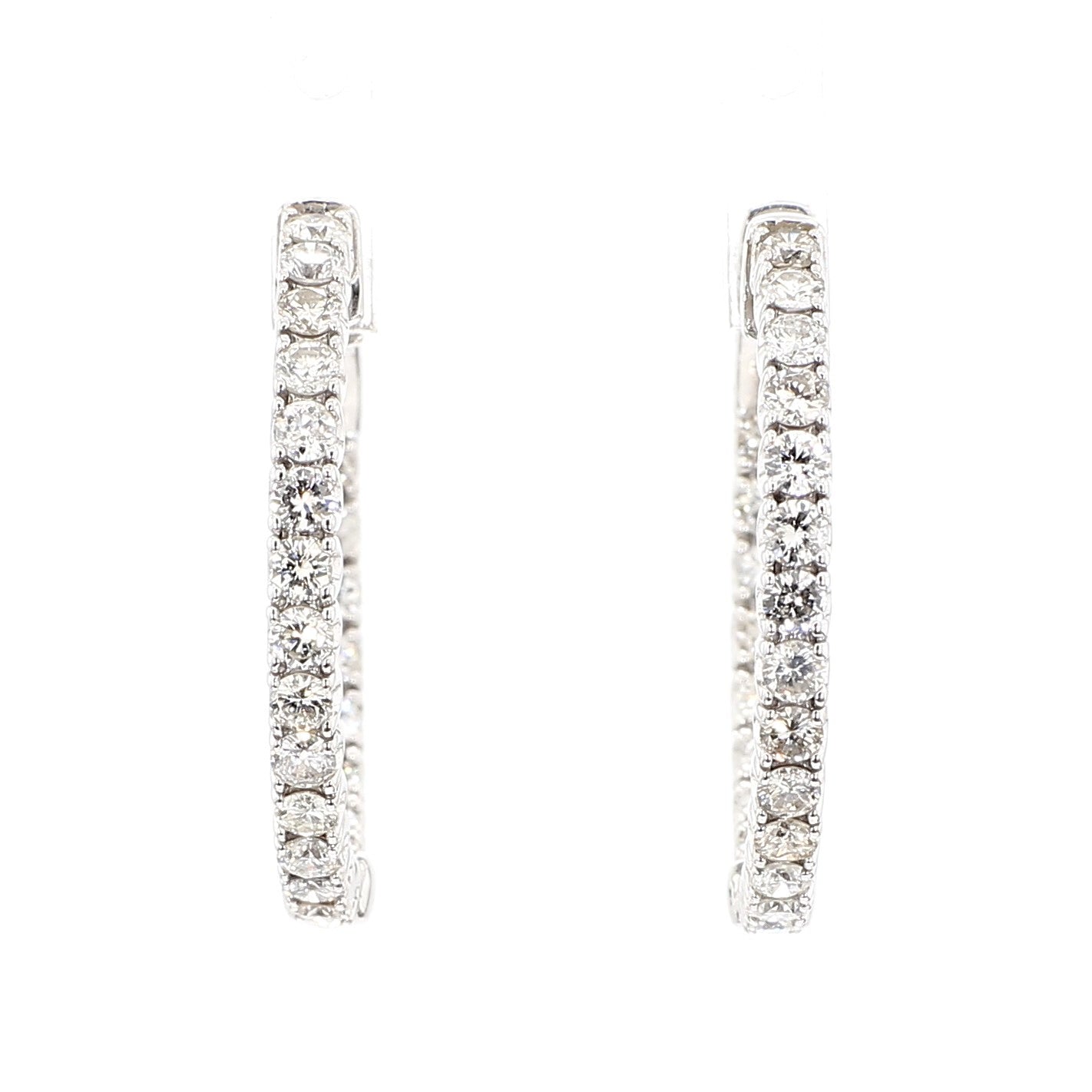Natural White Round Diamond 1.75 Carat TW White Gold Hoop Earrings