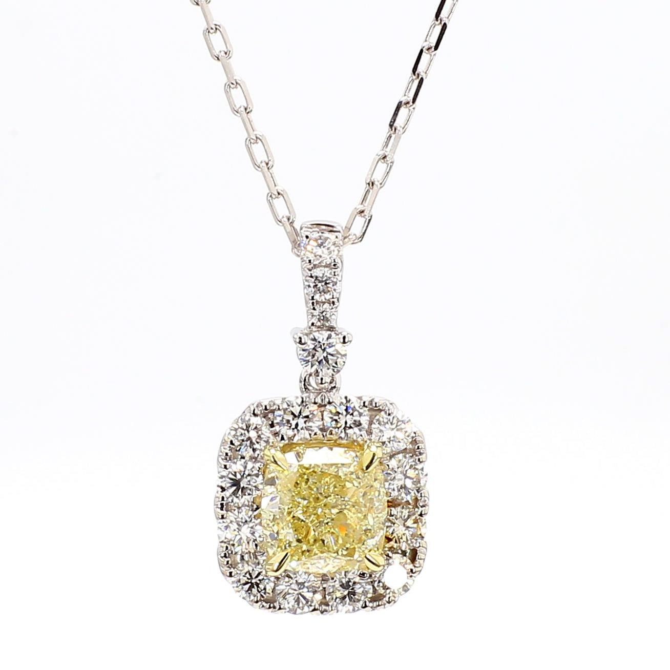 GIA Certified Natural Yellow Cushion Diamond 2.18 Carat TW Gold Drop Pendant