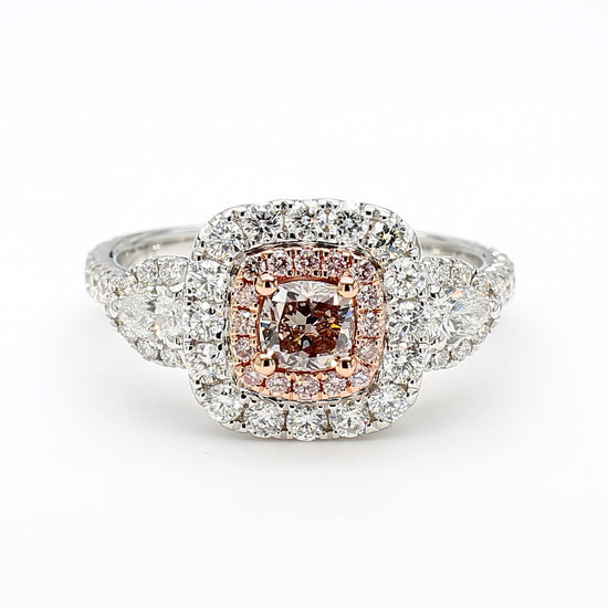GIA Certified Fancy Pink-Brown Cushion Diamond 1.45 Carat TW Gold Ring