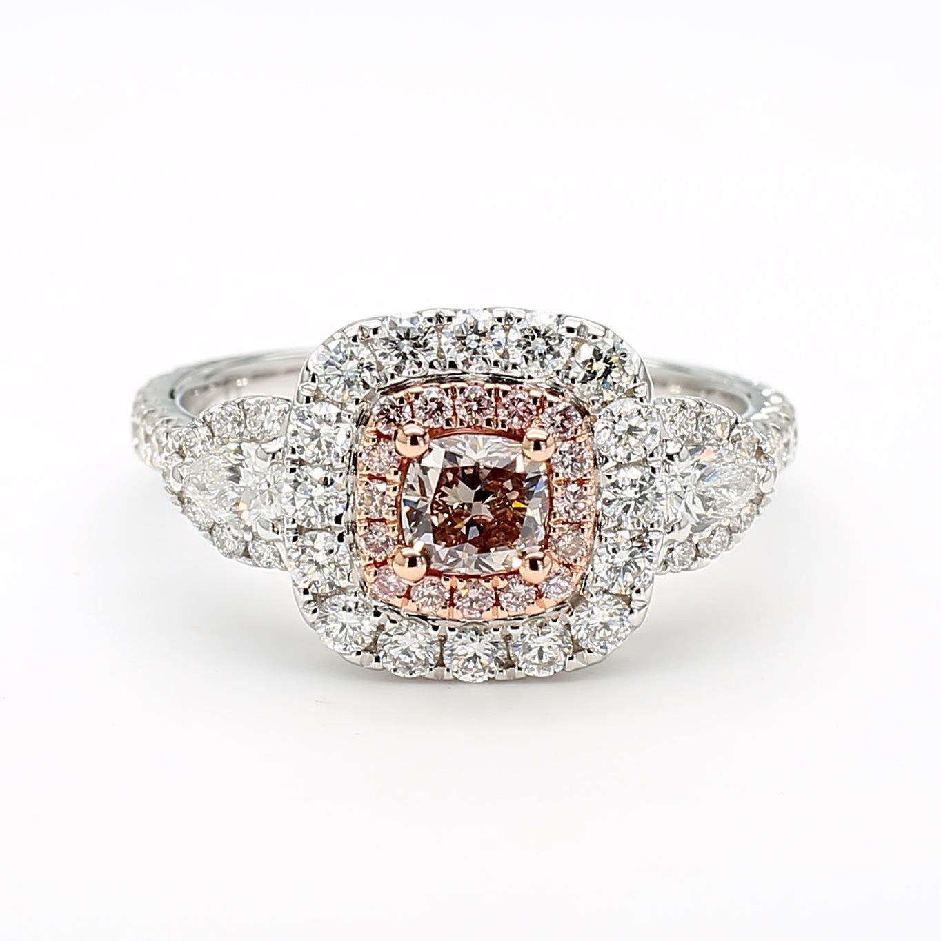 GIA Certified Fancy Pink-Brown Cushion Diamond 1.45 Carat TW Gold Ring