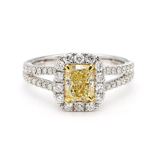 GIA Certified Natural Yellow Radiant Diamond 1.54 Carat TW Gold Cocktail Ring