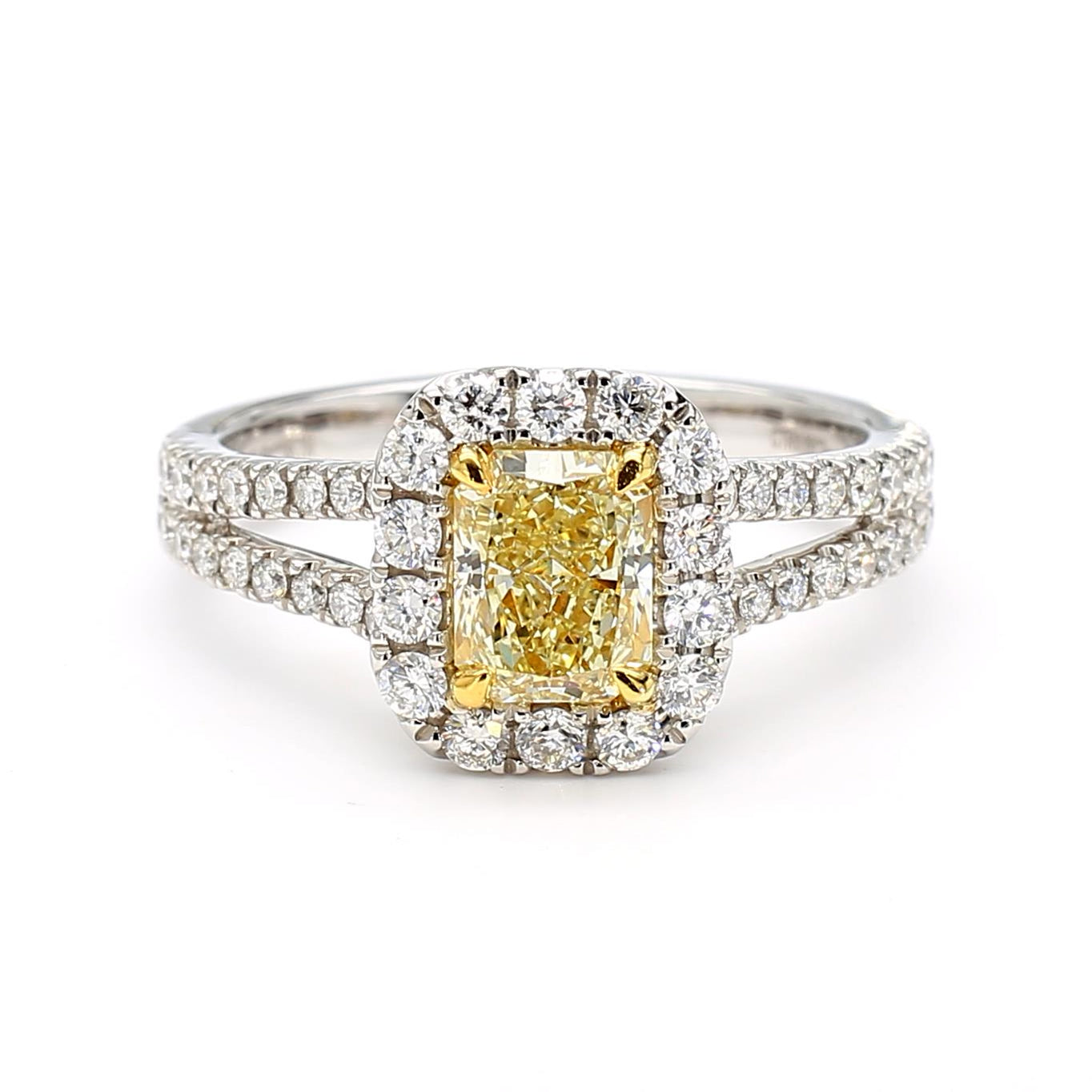 GIA Certified Natural Yellow Radiant Diamond 1.54 Carat TW Gold Cocktail Ring