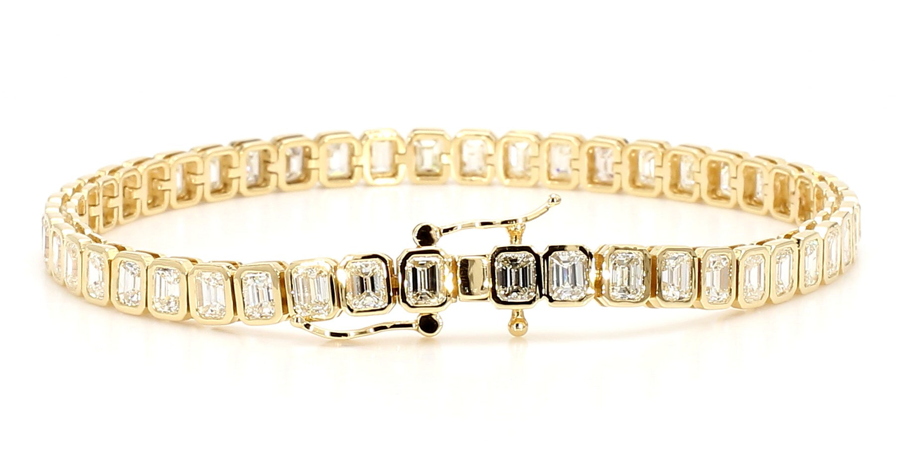 Natural White Emerald Diamond 7.10 Carat TW Yellow Gold Tennis Bracelet