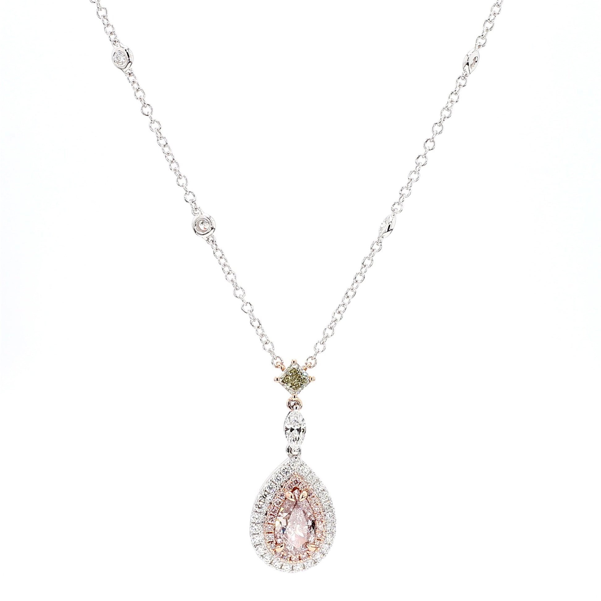 GIA Certified Fancy Brown-Pink Pear Diamond 1.92 Carat TW Gold Drop Pendant