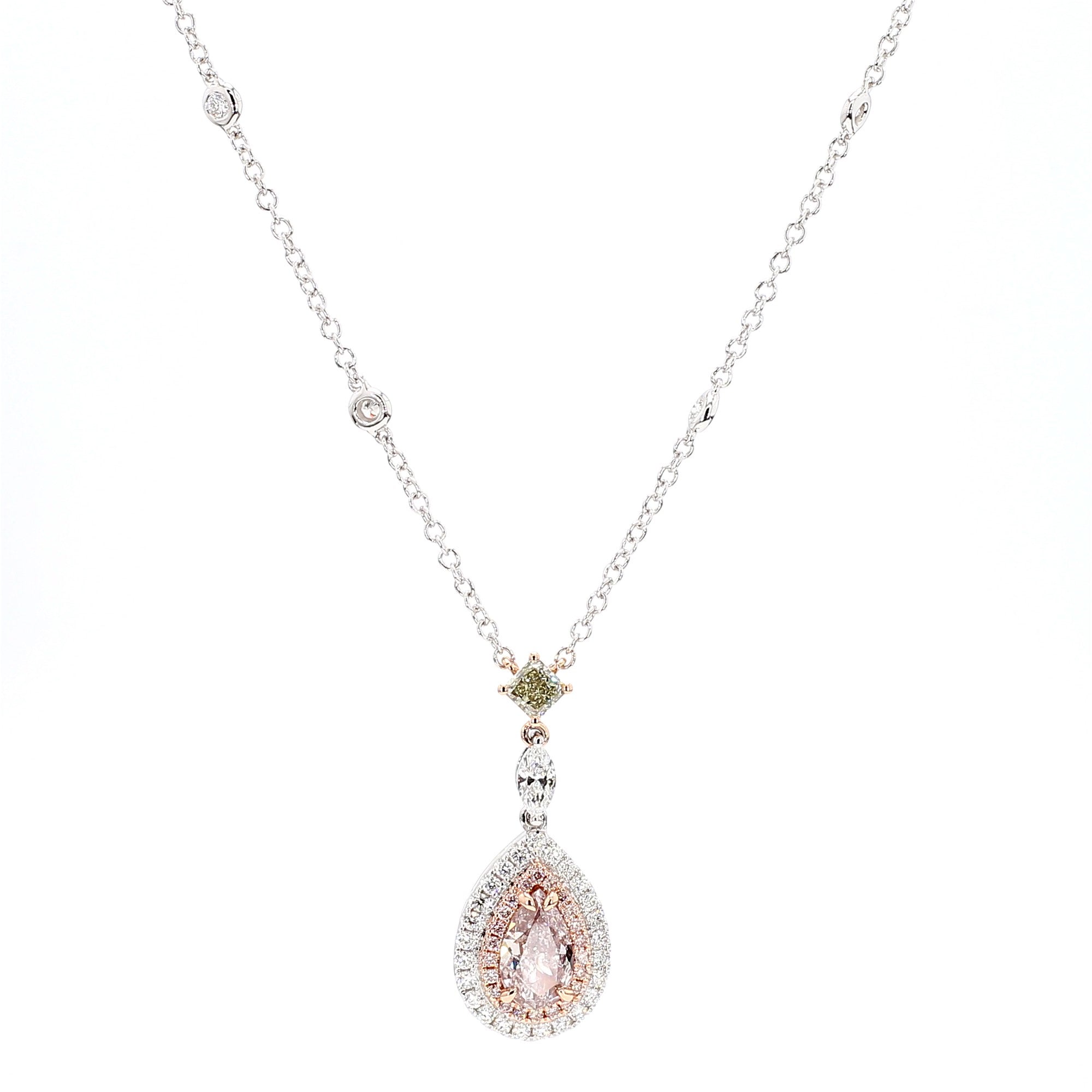 GIA Certified Fancy Brown-Pink Pear Diamond 1.92 Carat TW Gold Drop Pendant