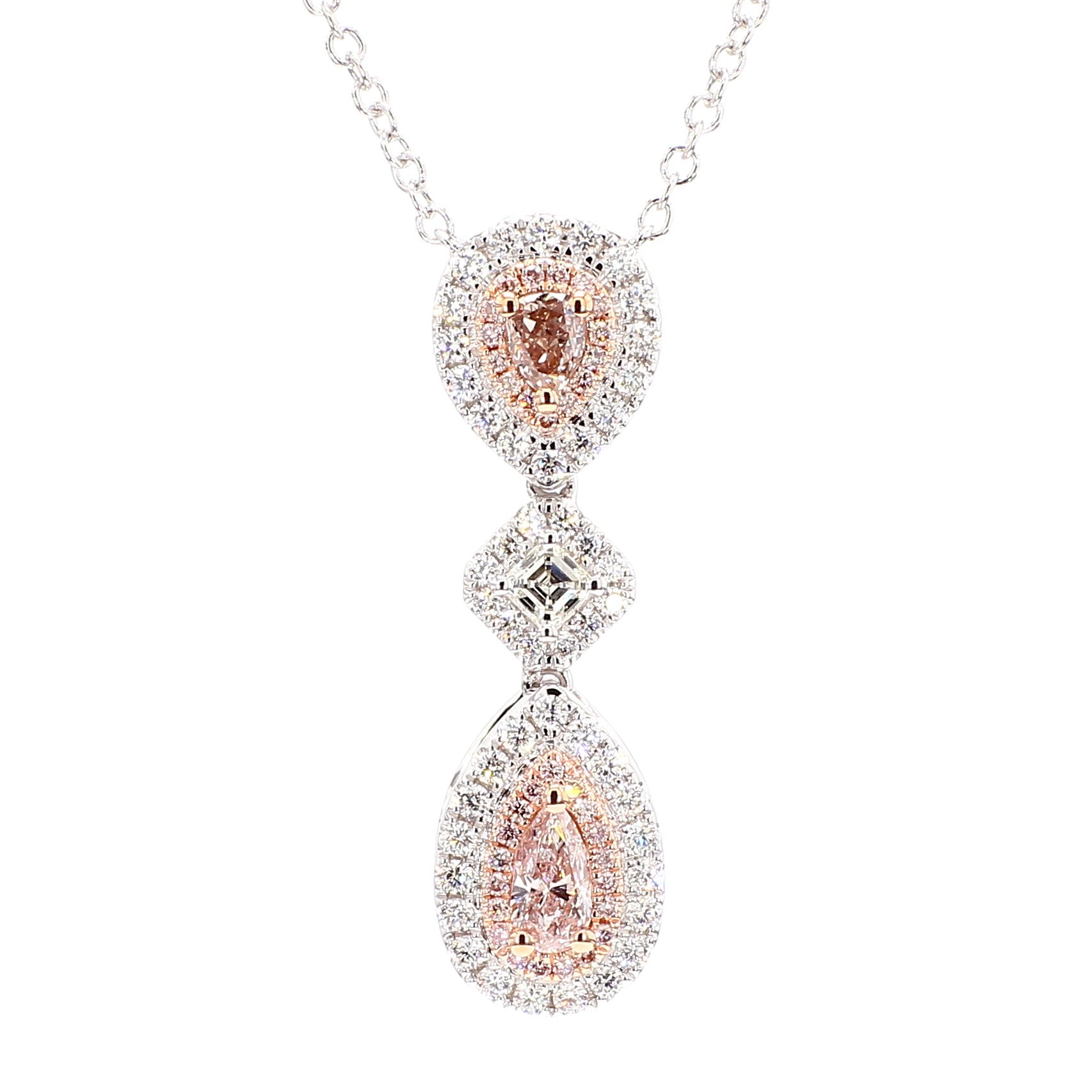 GIA Certified Natural Pink Pear Diamond 1.24 Carat TW Gold Drop Necklace